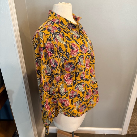 Pilcro Anthropologie Sigourney Corduroy Button-Down Shirt Yellow Floral Sml Boho - Picture 5 of 16